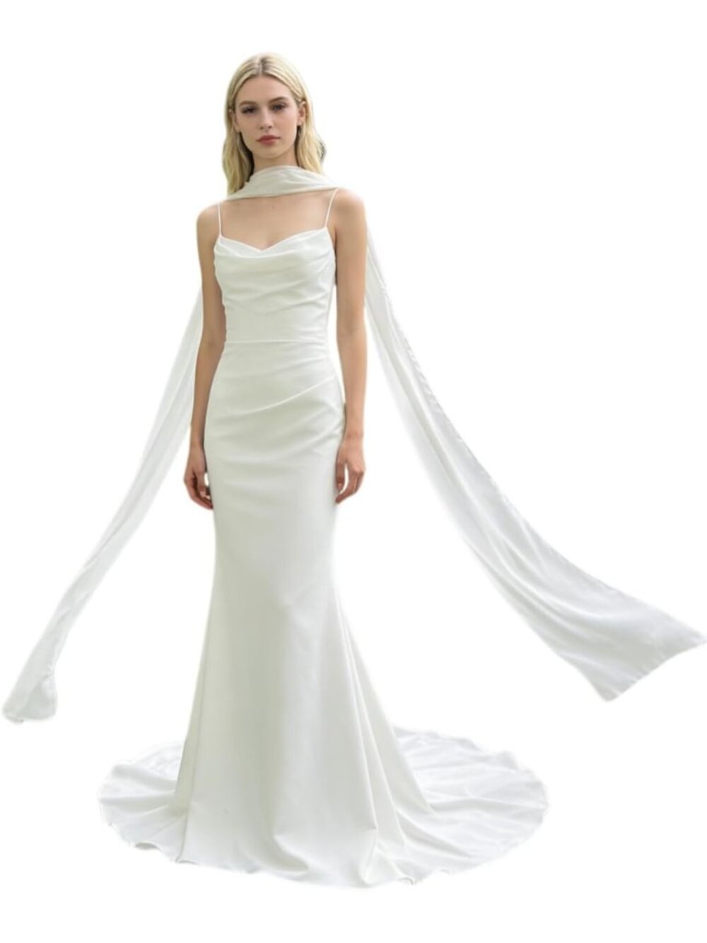 Elegant Ivory Chiffon Wedding Neck Scarf Shawl Bridal Wrap - Long & Lightweight
